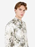 Normal Kesim Shirt Yaka Baskılı Bej Erkek Uzun Kol Gömlek Cl1067582