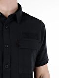 Normal Kesim Shirt Yaka Siyah Erkek Kısa Kol Gömlek