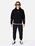 Normal Kesim Kapüşonlu Fermuar Cepli Baskılı Siyah Erkek Sweatshirt Cl1067705