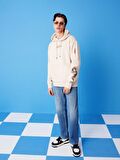 Normal Kesim Kapüşonlu Fermuar Cepli Baskılı Ekru Erkek Sweatshirt Cl1067705