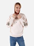 Normal Kesim Kapüşonlu Fermuar Cepli Baskılı Ekru Erkek Sweatshirt Cl1067705