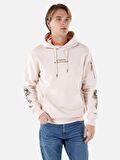 Normal Kesim Kapüşonlu Fermuar Cepli Baskılı Ekru Erkek Sweatshirt Cl1067705