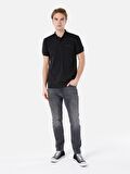 Normal Kesim Polo Yaka Baskılı Siyah Erkek Kısa Kol Tişört Cl1067748