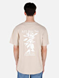 Normal Kesim Bisiklet Yaka Baskılı Bej Erkek Kısa Kol Tişört Cl1067815