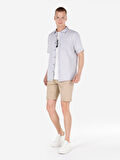 Normal Kesim Shirt Yaka Baskılı Gri Erkek Kısa Kol Gömlek Cl1067847