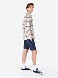 Normal Kesim Shirt Yaka Kareli Ekru Erkek Uzun Kol Gömlek Cl1067862