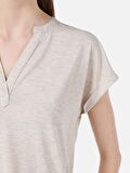 Normal Kesim V Yaka Gri Kadın Kısa Kol Tişört Cl1067927