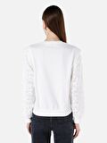Normal Kesim Bisiklet Yaka İşlemeli Beyaz Kadın Sweatshirt Cl1067956