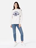Normal Kesim Bisiklet Yaka Baskılı Beyaz Kadın Sweatshirt Cl1067957