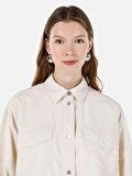 Normal Kesim Shirt Yaka Ekru Kadın Uzun Kol Gömlek Cl1068058