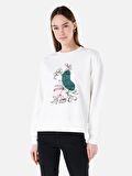 Normal Kesim Bisiklet Yaka Baskılı Beyaz Kadın Sweatshirt Cl1068067