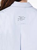 Normal Kesim Shirt Yaka Cepli Mavi Kadın Uzun Kol Gömlek Cl1068072