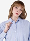 Normal Kesim Shirt Yaka Mavi Kadın Uzun Kol Gömlek