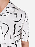 Normal Kesim Shirt Yaka Baskılı Bej Erkek Kısa Kol Gömlek Cl1068114