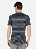 Normal Kesim Bisiklet Yaka Çizgili Lacivert Erkek Kısa Kol Tişört