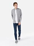 Dar Kesim Shirt Yaka Desenli Gri Erkek Uzun Kol Gömlek Cl1068168