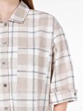 Normal Kesim Shirt Yaka Kareli Bej Kadın Uzun Kol Gömlek Cl1068245