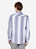 Normal Kesim Shirt Yaka Çizgili Lacivert Erkek Uzun Kol Gömlek Cl1068399