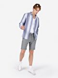 Normal Kesim Shirt Yaka Çizgili Lacivert Erkek Uzun Kol Gömlek Cl1068399