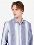 Normal Kesim Shirt Yaka Çizgili Lacivert Erkek Uzun Kol Gömlek Cl1068399