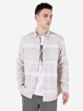 Normal Kesim Shirt Yaka Çizgili Bej Erkek Uzun Kol Gömlek Cl1068402