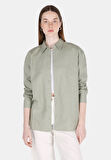 Relaxed Fit Shirt Neck Düz Kadın Yeşil Uzun Kol Gömlek