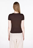 Slim Fit Yuvarlak Yaka Düz Kadın Kahverengi Kısa Kol Tişört Cl1068560