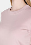 Slim Fit Yuvarlak Yaka Düz Kadın Pembe Kısa Kol Tişört
