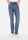 Straight Fit Düşük Bel Düz Paça Erkek Lacivert Jean Pantolon