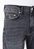 Loose Straight Fit Orta Bel Düz Paça Erkek Gri Jean Pantolon