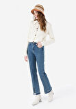 729 Maggy Normal Kesim Yüksek Bel Slit Hem Paça Mavi Kadın Pantolon Cl1068673