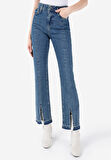 729 Maggy Normal Kesim Yüksek Bel Slit Hem Paça Mavi Kadın Pantolon Cl1068673