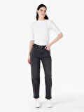 884 Lauren Normal Kesim Yüksek Bel Düz Paça Siyah Kadın Pantolon