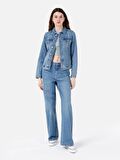 970 Berry Normal Kesim Yüksek Bel Geniş Paça Mavi Jean Kadın Pantolon Cl1068713