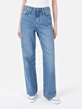970 Berry Normal Kesim Yüksek Bel Geniş Paça Mavi Jean Kadın Pantolon Cl1068713