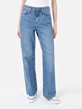 970 Berry Normal Kesim Yüksek Bel Geniş Paça Mavi Jean Kadın Pantolon Cl1068713