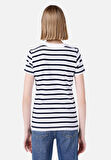 Slim Fit Yuvarlak Yaka Çizgili Kadın Lacivert Kısa Kol Tişört Cl1068750