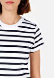 Slim Fit Yuvarlak Yaka Çizgili Kadın Lacivert Kısa Kol Tişört Cl1068750
