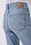 Regular Fit Orta Bel Geniş Paça Kadın İndigo Jean Pantolon