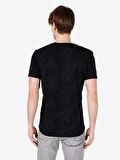 Normal Kesim Bisiklet Yaka Baskılı Siyah Erkek Kısa Kol Tişört