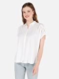 Regular Fit Shirt Yaka Düz Beyaz Kadın Kısa Kol Gömlek
