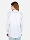 Regular Fit Shirt Yaka Desenli Mavi Kadın Uzun Kol Gömlek