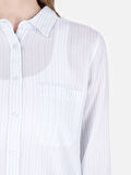 Regular Fit Shirt Yaka Desenli Mavi Kadın Uzun Kol Gömlek