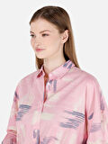 Normal Kesim Shirt Yaka Pembe Kadın Uzun Kol Gömlek Cl1068909