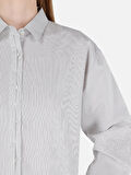 Normal Kesim Shirt Yaka Çizgili Beyaz Kadın Uzun Kol Gömlek
