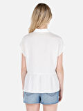 Normal Kesim Shirt Yaka Fırfır Detaylı Beyaz Kadın Kısa Kol Gömlek Cl1069199