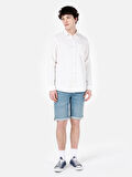 Normal Kesim Shirt Yaka Cepli Beyaz Erkek Uzun Kol Gömlek Cl1069260