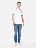 Regular Fit Polo Yaka Baskılı Beyaz Erkek Polo Kısa Kol