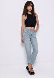 Slim Fit Orta Bel Cigarette Leg Kadın İndigo Jean Pantolon