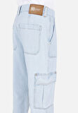 Cargo Fit Orta Bel Düz Paça Erkek Mavi Jean Pantolon